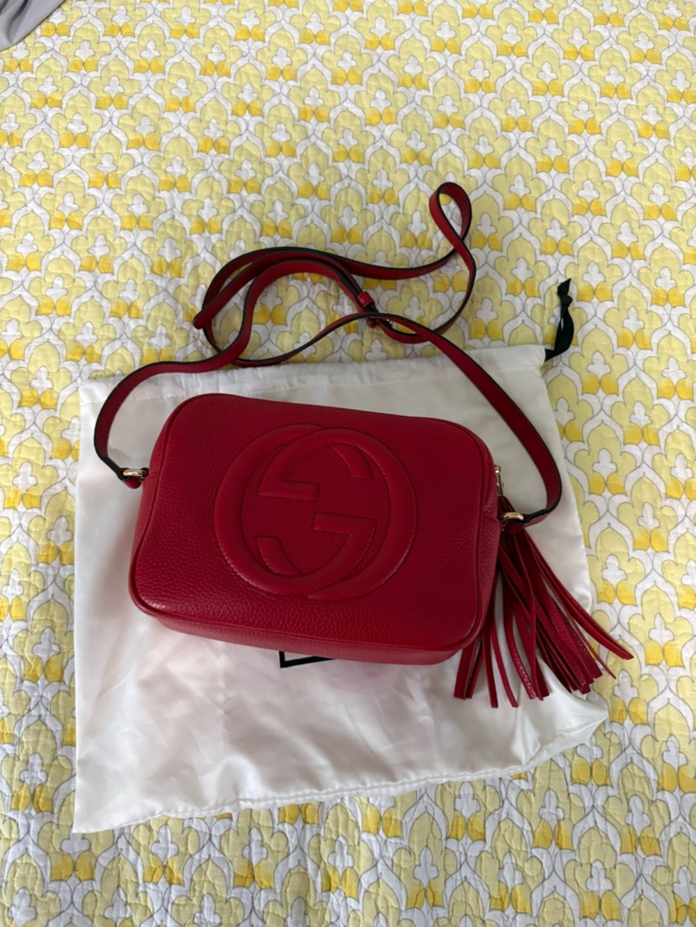 Gucci Red Soho Disco Embossed GG Leather Crossbody with Tassel - Picture 2 of 16